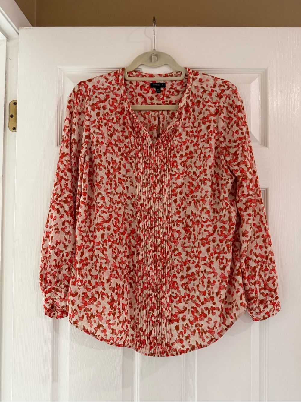 Talbots Orange and Cream Pintuck V-Neck Blouse